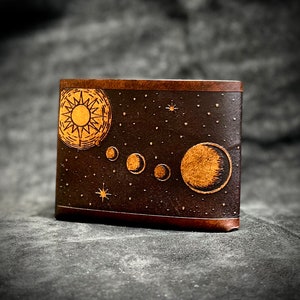 Leather space wallet, saturn planet wallet, handmade celestial minimalist wallet image 3