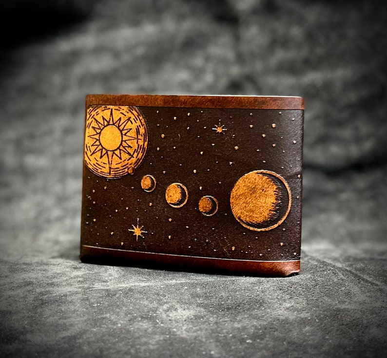 Leather space wallet, saturn planet wallet, handmade celestial minimalist wallet image 3