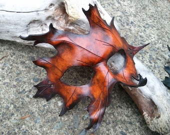 Leather leaf mask inspired by the mighty oak tree leaves