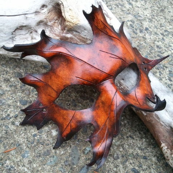 Leather leaf mask inspired by the mighty oak tree leaves