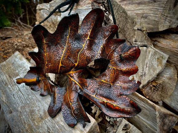 Leather Oak Leaf Mask, Handcrafted Tree Leaf Mask for Cosplay, Renaissance Faire Costume, Fantasy Mask, Green Man Mask