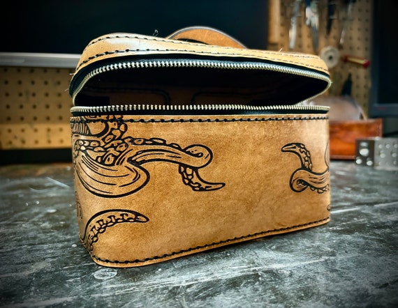 Engraved Leather Tentacle Case: Travel Kit, Tobacco Storage