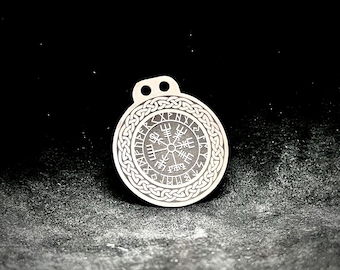 Silver Viking pendant Vegvisir Norse Viking compass amulet Silver rune compass necklace with a Celtic knot work border