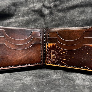 Leather space wallet, saturn planet wallet, handmade celestial minimalist wallet image 4