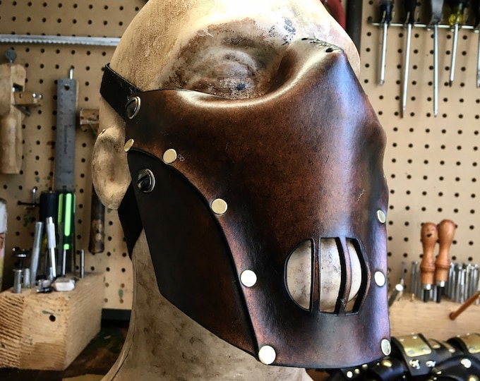 Leather cannibal mask. Biker mask face shield by skinznhydez steampunk armoury