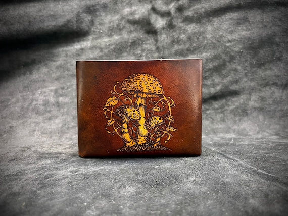Handmade Leather Mushroom Wallet: Fly Agaric Fungi Theme