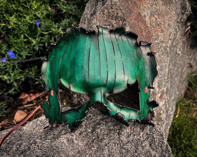Pumpkin leather mask creepy green leather mask for Halloween grotesque scary mask