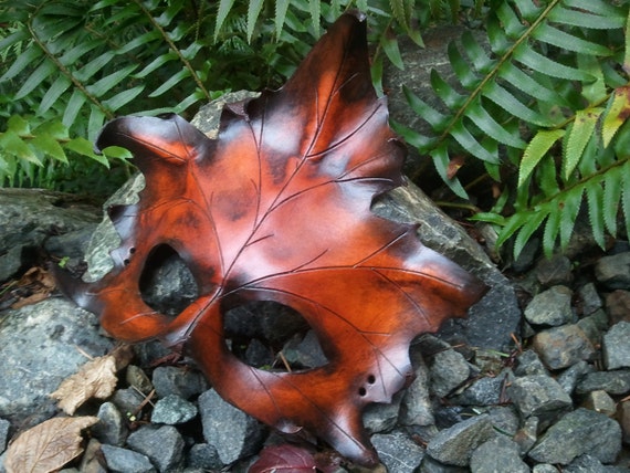 brown Leather Maple Leaf Mask