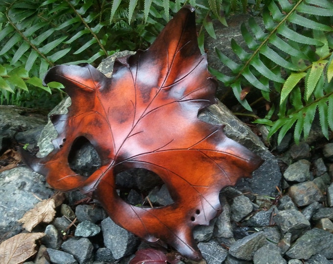 brown Leather Maple Leaf Mask