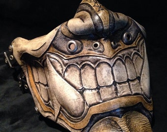Leather Oni Kabuki Half Mask: Biker Motorcycle Bug Guard