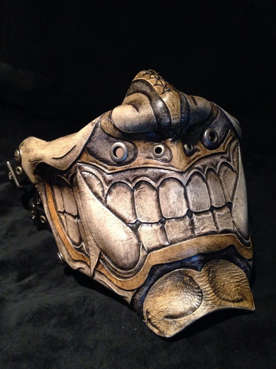 Leather Oni Kabuki Half Mask: Biker Motorcycle Bug Guard