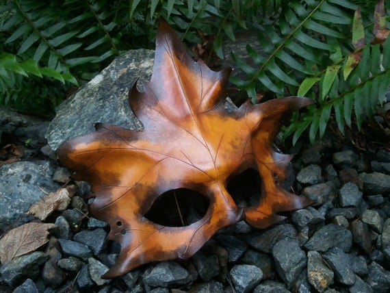Yellow  Leather Maple Leaf Mask