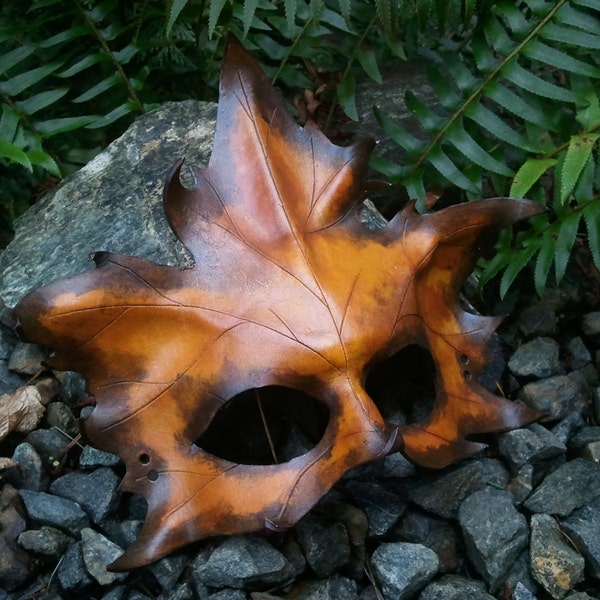 Yellow  Leather Maple Leaf Mask