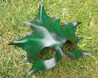 green Leather Maple Leaf Mask