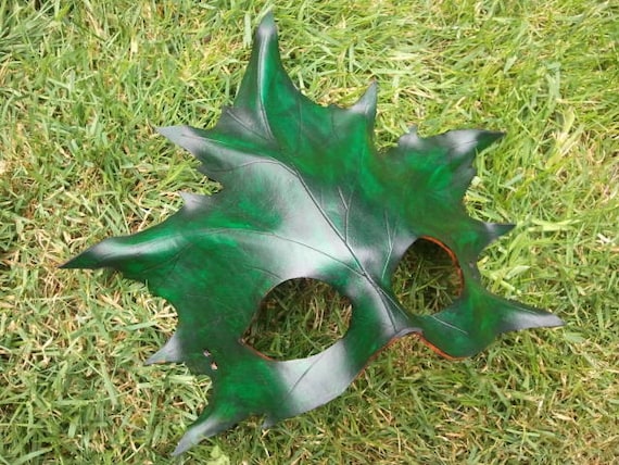green Leather Maple Leaf Mask