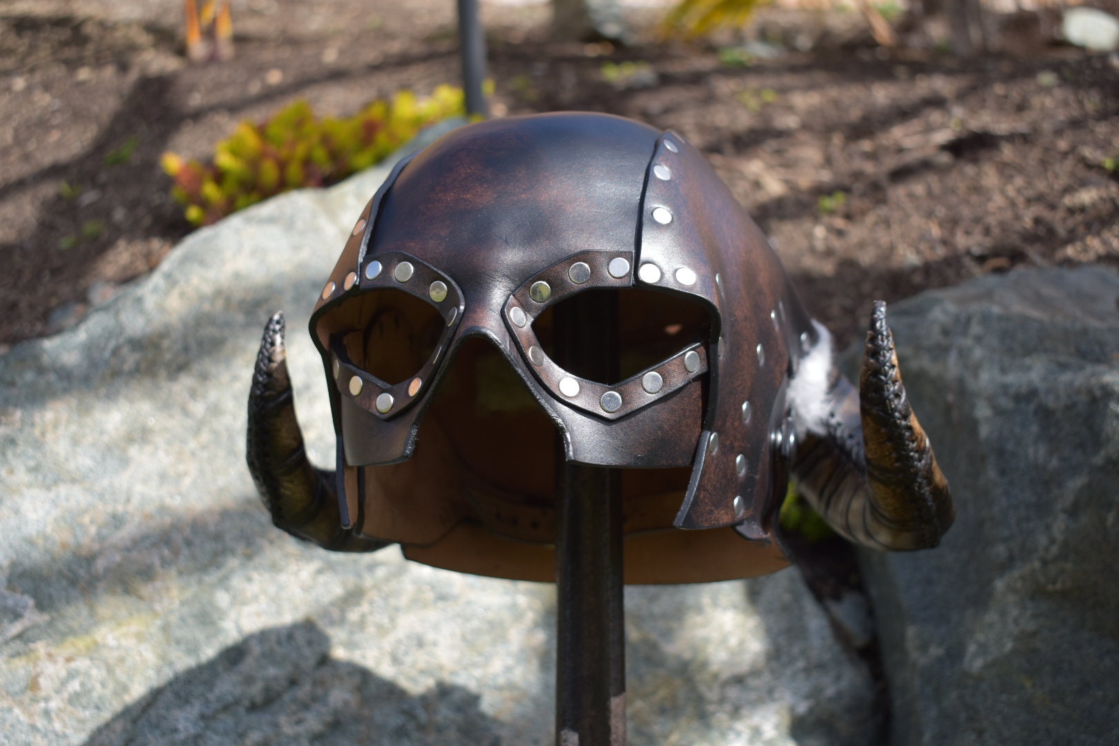 Leather Skyrim horned Iron helmet