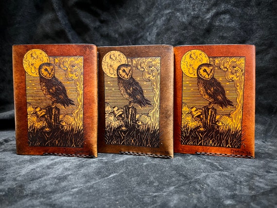 Handmade Leather Owl Passport Cover: Tooled Bird Travel Wallet