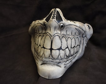 White Leather skull Grin Half  Mask