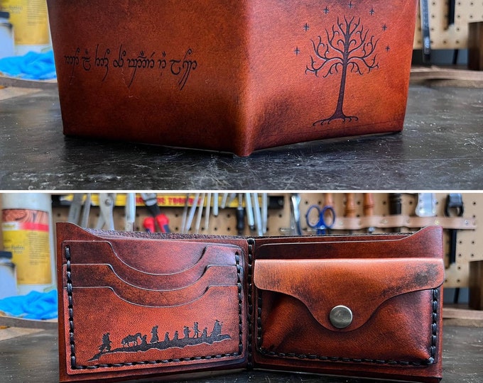 Leather Lord of the rin wallet Tree of Gondor Not all those who wander are lost