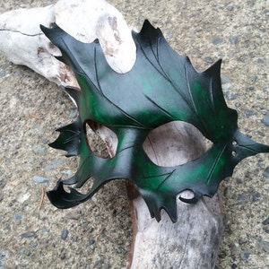 green Leather oak Leaf Mask image 2