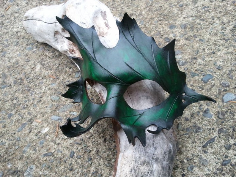 green Leather oak Leaf Mask image 2