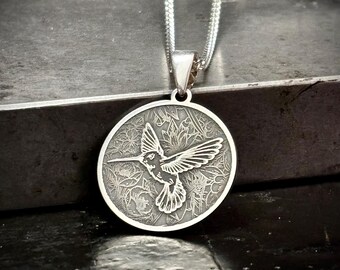Silver hummingbird necklace pendant made with 925 sterling silver nickel free silver bird charm