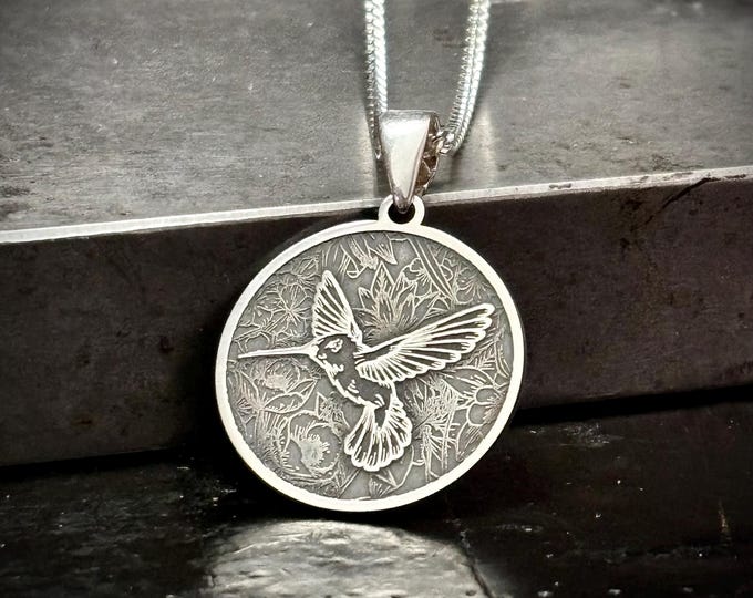 Silver hummingbird necklace pendant made with 925 sterling silver nickel free silver bird charm