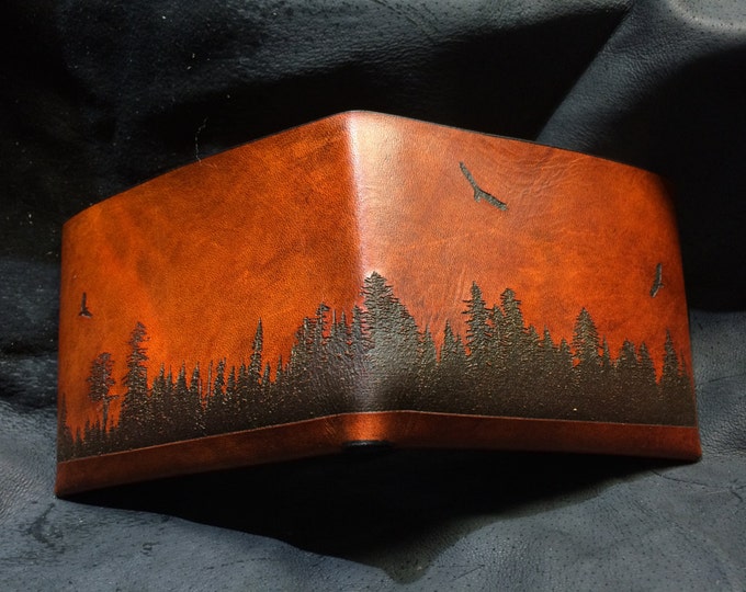Leather forest silhouette wallet