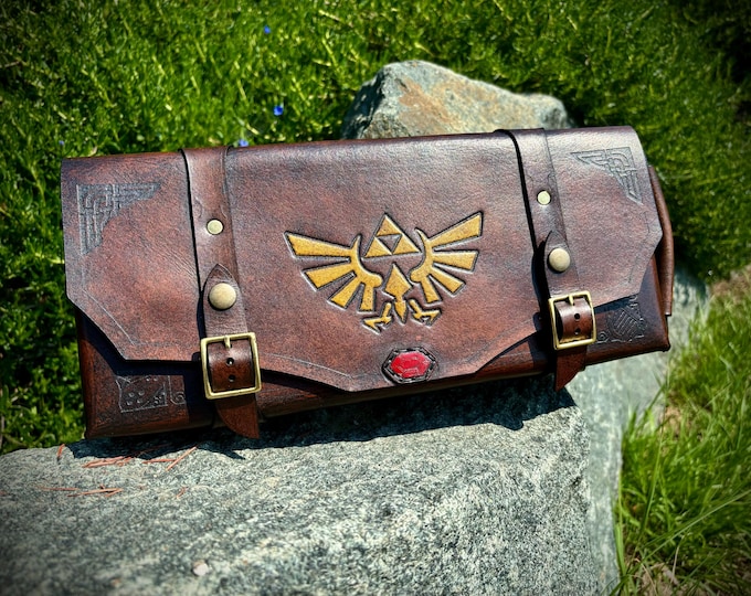 Leather Zelda case for Steam deck gaming console travel carrying pouch