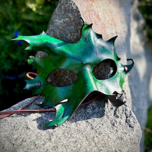 green Leather oak Leaf Mask