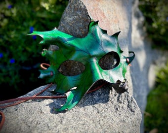 green Leather oak Leaf Mask