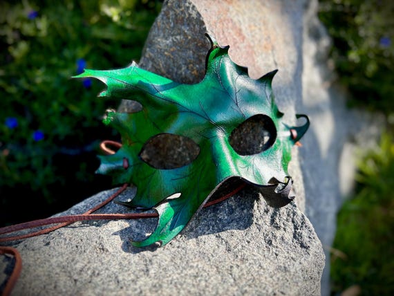 green Leather oak Leaf Mask