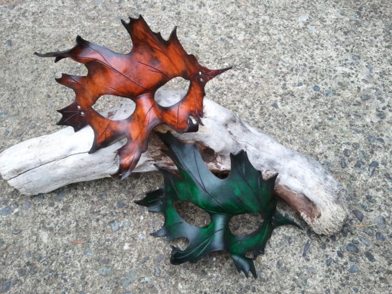 green Leather oak Leaf Mask image 3