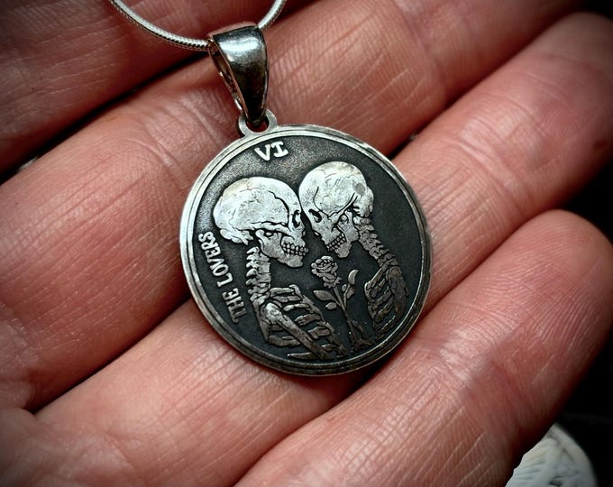 Silver lovers pendant inspired by the lovers tarot card