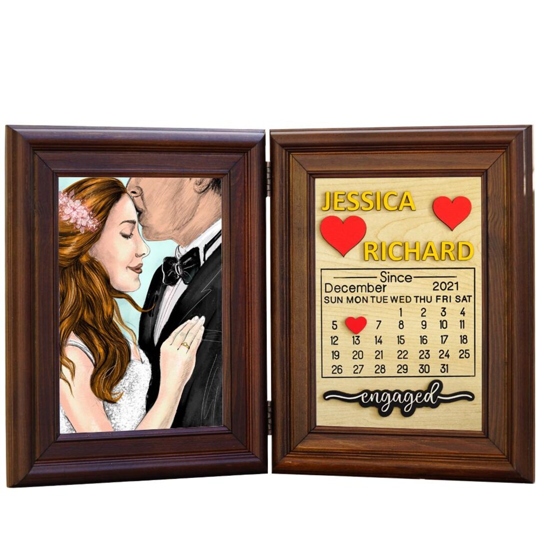 Custome Wooden Engagement Frame, Couple Photo Frame With Calendar ...