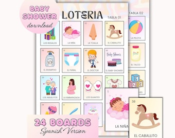 Baby Shower Loteria Game | Spanish Version | 24 Boards & 54 Card Deck | Digital Item| Print and Cut | PNG File |Party Games |Loteria de Bebe