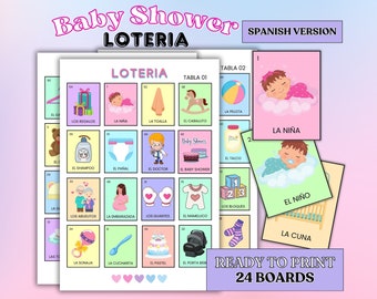 Baby Shower Loteria Game in Spanish | 24 Boards | Juego de Loteria | Ready to Print | Baby Game | Juego de Bebe | Party Game | PNG File