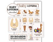 Neutral Baby Shower Loteria Game | Spanish English | 50 Boards & 54 Card Deck | Digital Item| PDF File |Party Games |Loteria de Bebe | Print