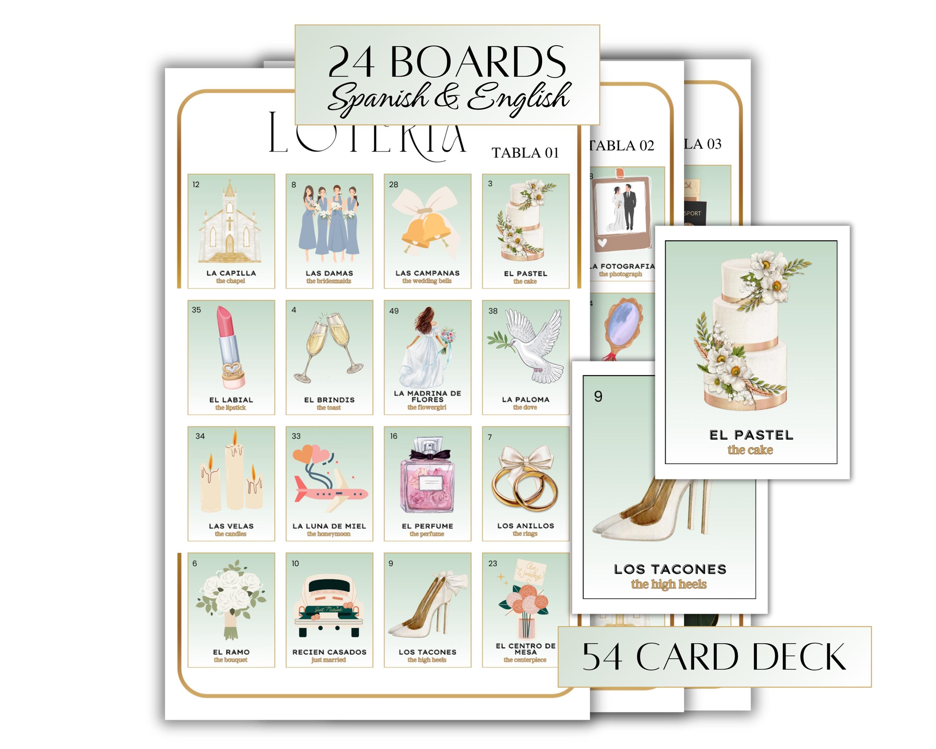 Bridal Shower Loteria Game | Spanish & English | 24 Boards, 54 Card ...