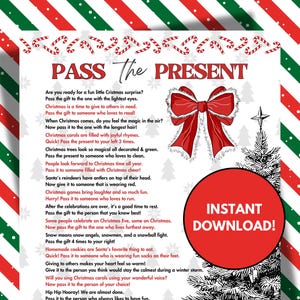 Christmas Pass the Present Game | Christmas Party Game | Christmas Printable Game for Adults Kids Group | Gift Exchange Game | Pass the Gift
