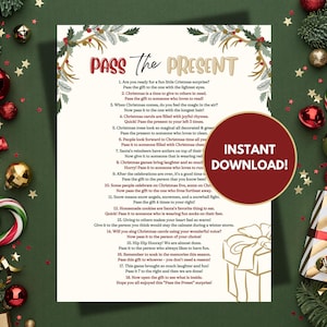 Christmas Pass the Present Game | Christmas Party Game | Christmas Printable Game for Adults Kids Group | Gift Exchange Game | Pass the Gift