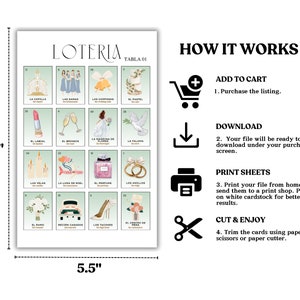 May include: A printable wedding-themed Loteria game with 16 cards featuring illustrations of wedding-related items. The cards are arranged in a 4x4 grid and labeled with Spanish names. The game is titled "Loteria" and "Tabla 01".