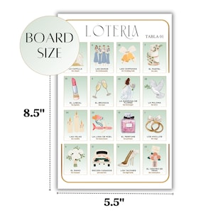 May include: A green and white Loteria game board with 16 squares, each featuring a different illustration. The board is 8.5 inches by 5.5 inches and includes the text "TABLA 01".