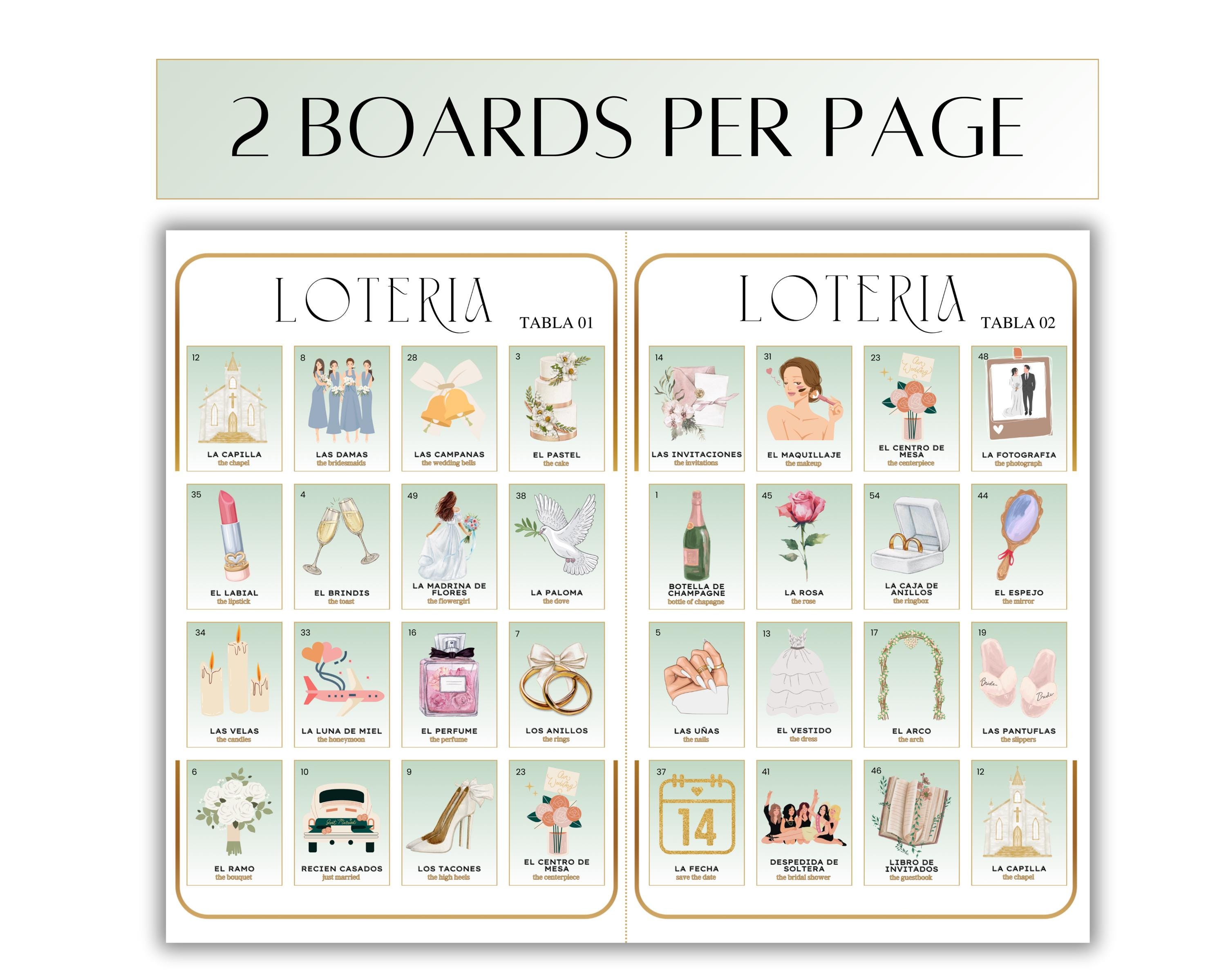 Bridal Shower Loteria Game | Spanish & English | 24 Boards, 54 Card ...