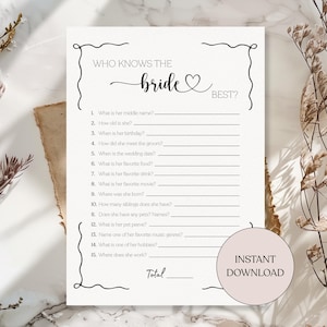 Who knows the Bride the Most? How well do you know the Bride? Who knows the Bride best? Bridal Shower Game Bridal Shower Trivia Printable