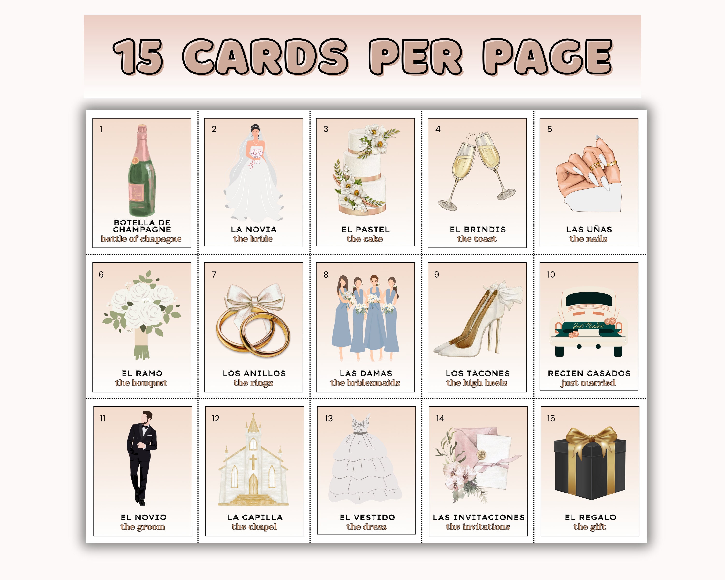 Bridal Shower Loteria Game | Spanish & English | 24 Boards, 54 Card ...