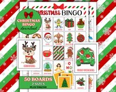 Christmas Bingo |50 Christmas Bingo Cards,54 Card Deck & Tokens |Christmas Activity | Kids Christmas Party Game |Family Christmas Bingo Game