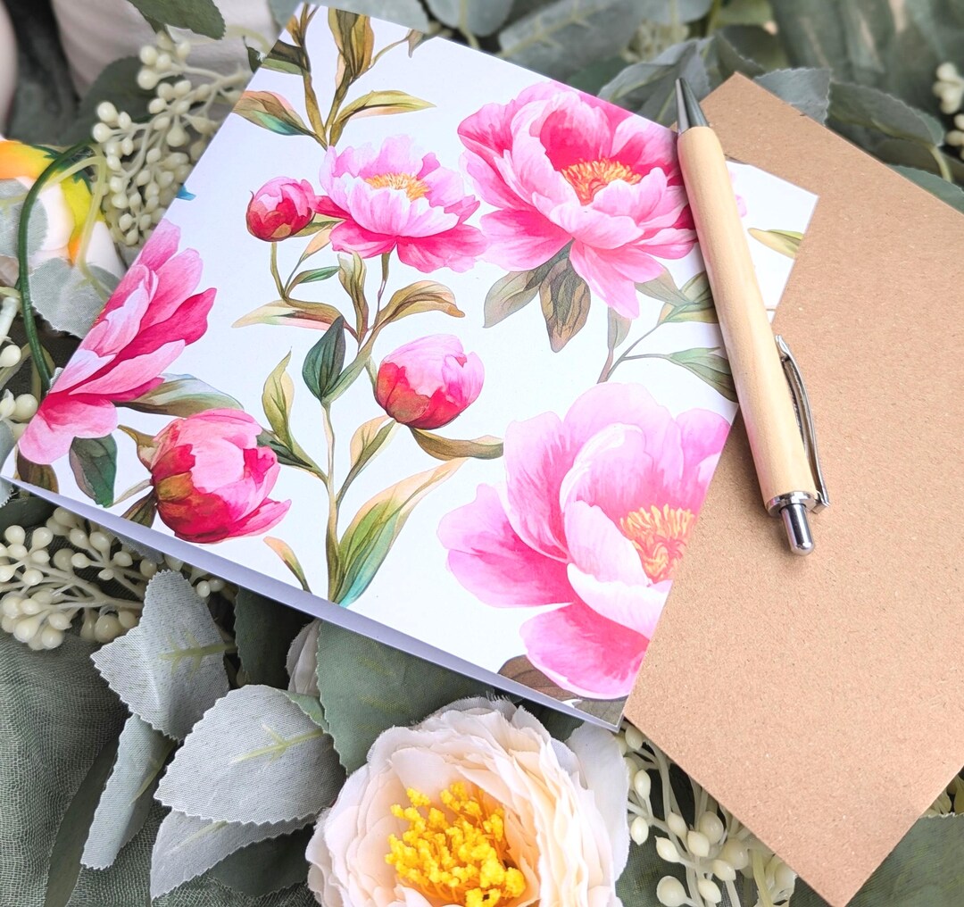 Pink Peonies Recycled Card, Blank Botanical Birthday Card for Her With ...