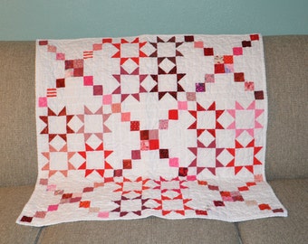 Scrappy Red and Pink Stars Lap Quilt