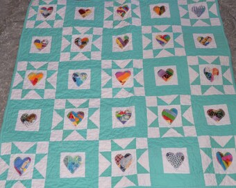 Scrappy Hearts and Stars Table Mat Table Runner Mini Quilt Lap Quilt